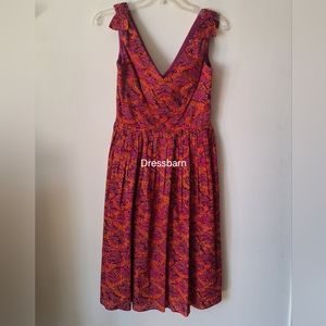Cute Midi Dress by Dressbarn Size 4 Sleeveless V Neck Pink Orange Print Cotton